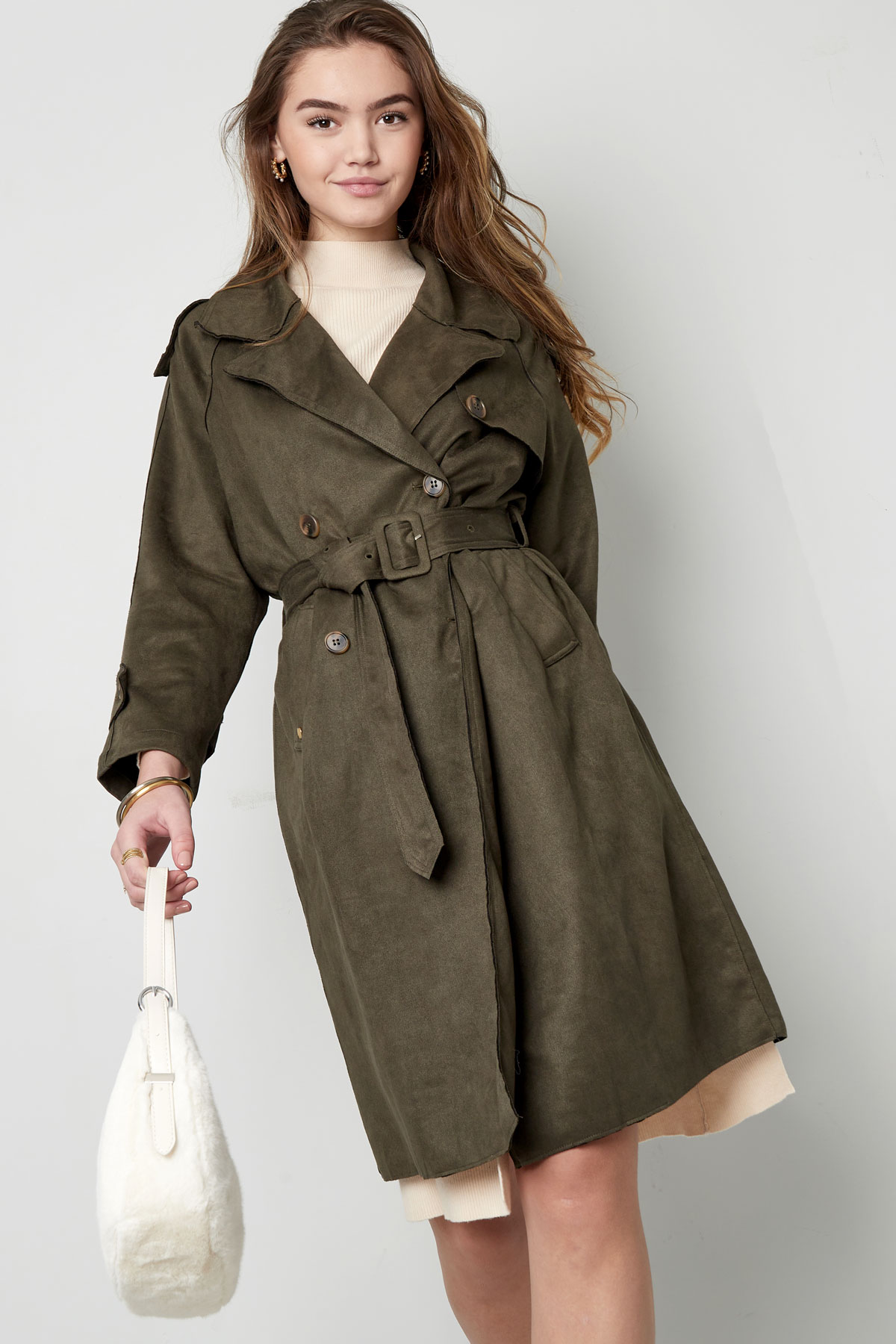 Classic trench coat suede - green M h5 Picture2